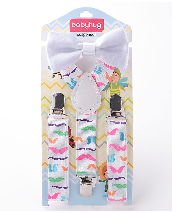 Babyhug Bow And Suspender Set - White