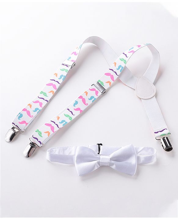 Babyhug Bow And Suspender Set - White