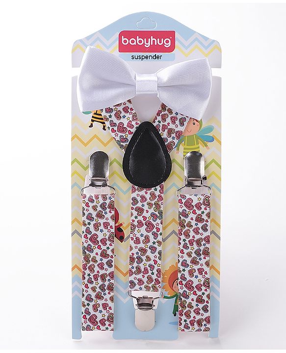 Babyhug Bow And Suspender Set Heart Print - Multicolour