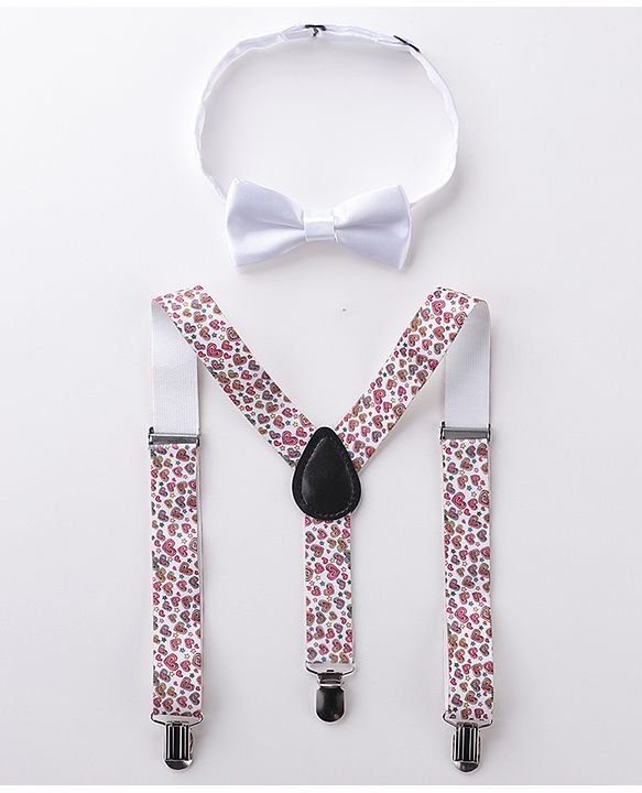 Babyhug Bow And Suspender Set Heart Print - Multicolour
