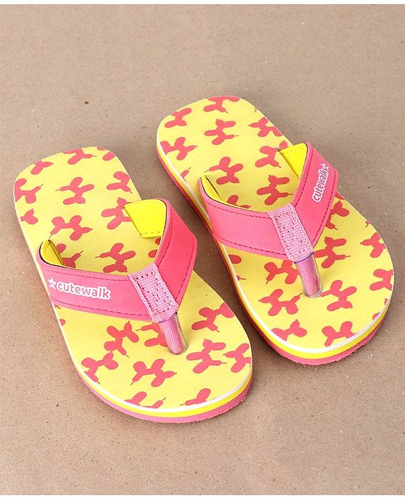 Cute Walk by Babyhug Flip Flops Balloon Art Print - Pink & Yellow