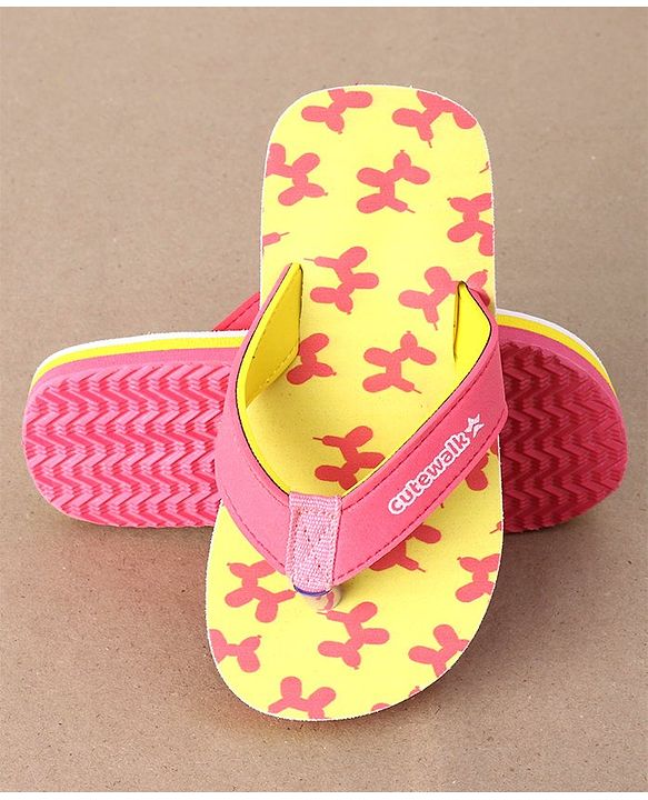 Cute Walk by Babyhug Flip Flops Balloon Art Print - Pink & Yellow