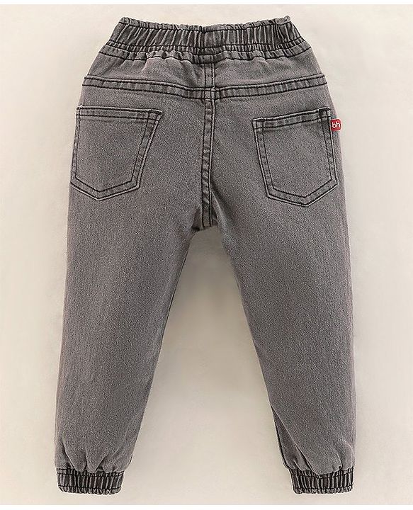 Babyhug Full Length Spandex Denim Jogger Fox Applique - Grey