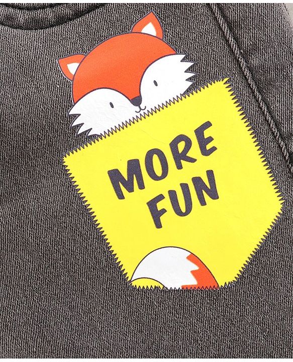 Babyhug Full Length Spandex Denim Jogger Fox Applique - Grey