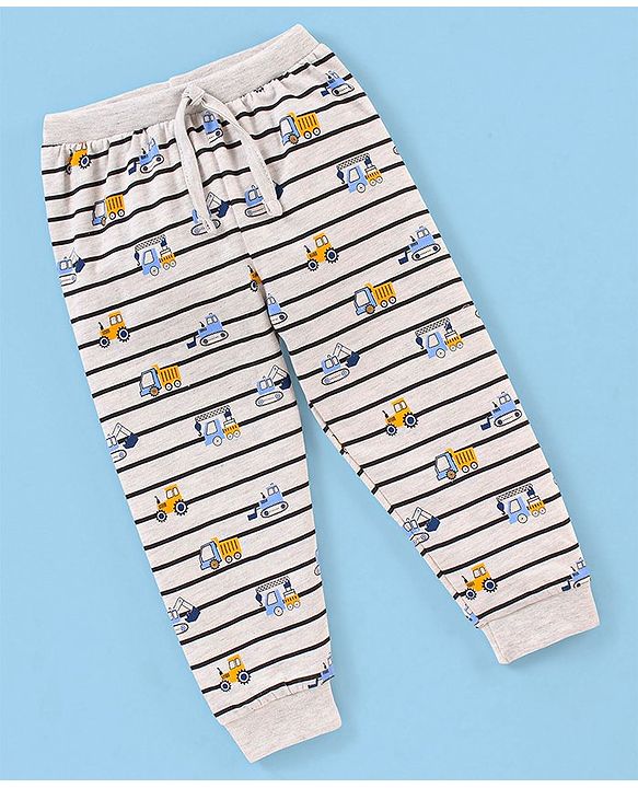 Babyhug Cotton Knit Full Length  Lounge Pant Striped - White