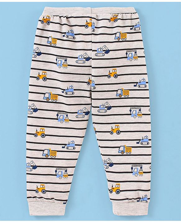 Babyhug Cotton Knit Full Length  Lounge Pant Striped - White