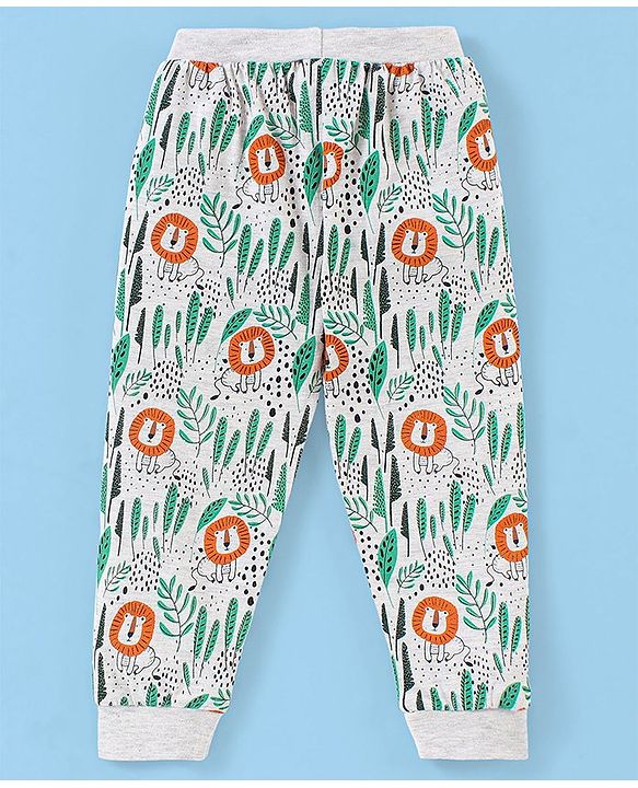 Babyhug Cotton Knit Full Length  Lounge Pant Lion Print - White
