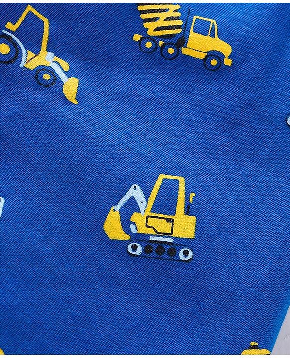 Babyhug Cotton Full Length Lounge Pants Construction Vehicle Print - Blue