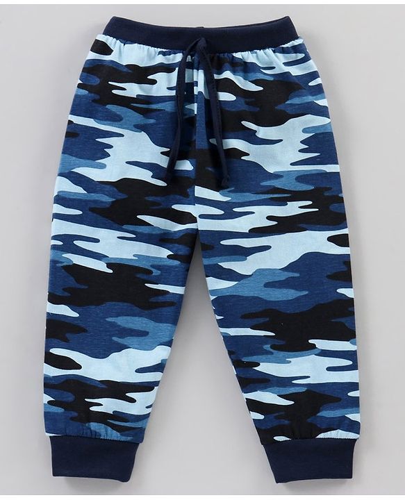 Babyhug Full Length Solid Colour and Camouflage Lounge Pants Pack of 2 - Blue