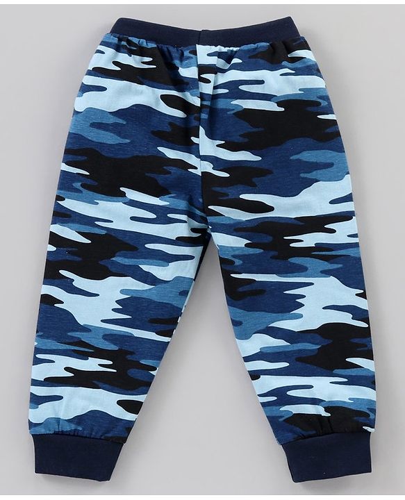 Babyhug Full Length Solid Colour and Camouflage Lounge Pants Pack of 2 - Blue