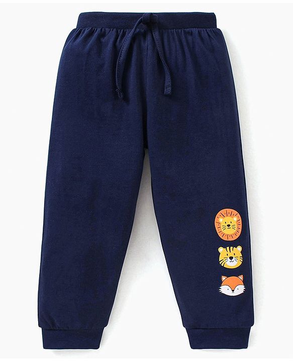 Babyhug Cotton Full Length Lounge Pants Panda Face Print Pack of 2 - Navy Blue