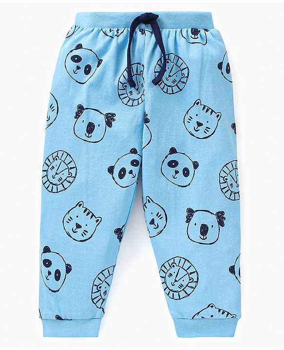 Babyhug Cotton Full Length Lounge Pants Panda Face Print Pack of 2 - Navy Blue