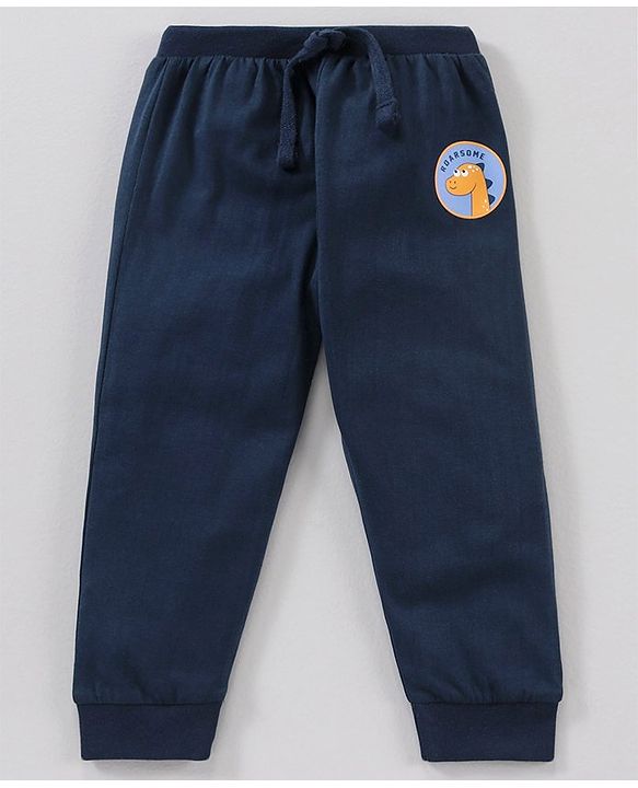 Babyhug Cotton Full Length Ribbed Waist Lounge Pant Printed Pack of 2  - Yellow Navy