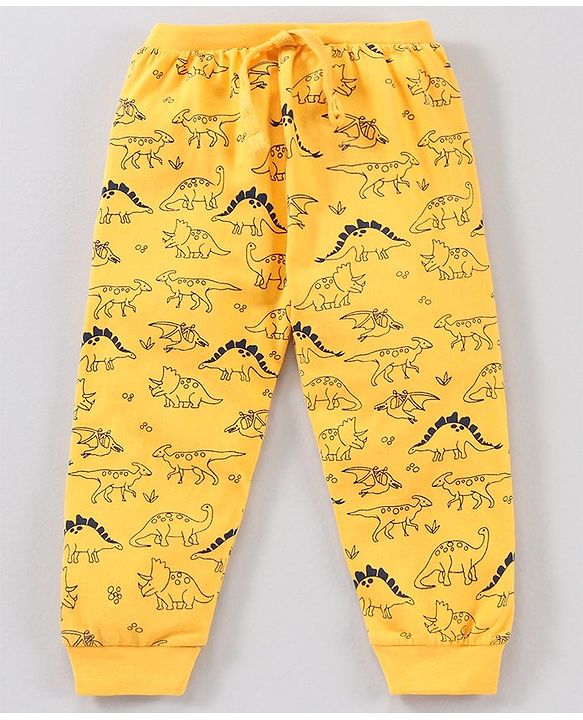Babyhug Cotton Full Length Ribbed Waist Lounge Pant Printed Pack of 2  - Yellow Navy