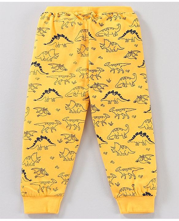 Babyhug Cotton Full Length Ribbed Waist Lounge Pant Printed Pack of 2  - Yellow Navy