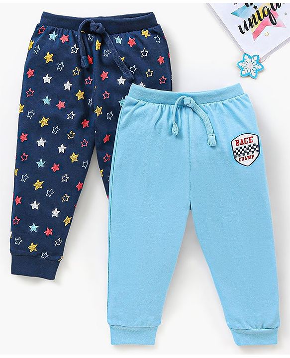 Babyhug Cotton Full Length Lounge Pants Star Print Pack of 2 - Navy Blue