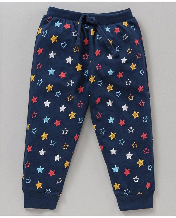 Babyhug Cotton Full Length Lounge Pants Star Print Pack of 2 - Navy Blue
