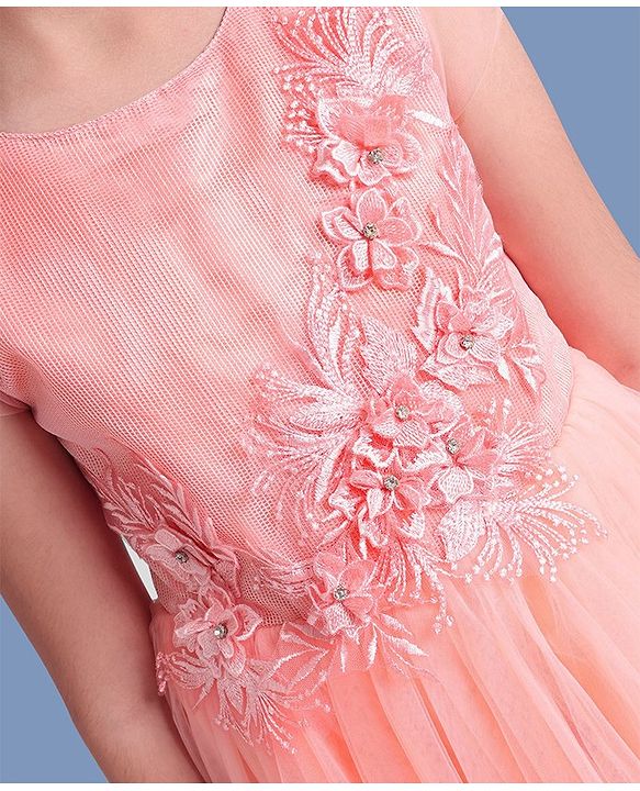 Pine Kids Half Sleeves Party Wear Dress with Flower Brooch - Pink