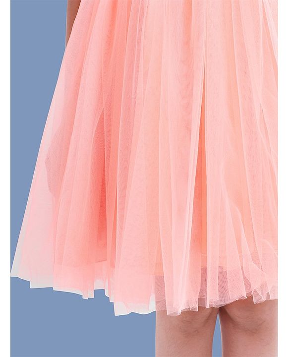 Pine Kids Half Sleeves Party Wear Dress with Flower Brooch - Pink