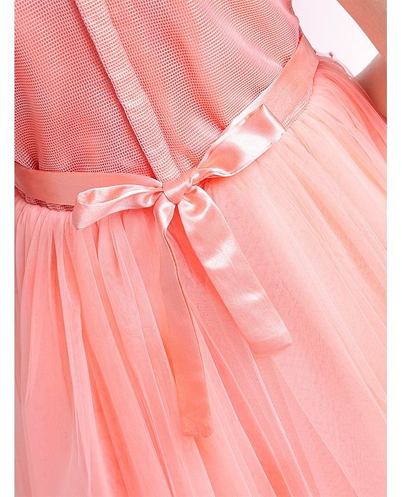 Pine Kids Half Sleeves Party Wear Dress with Flower Brooch - Pink