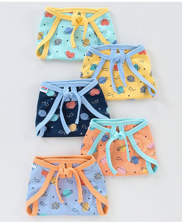 Babyhug Interlock Dyed Printed Cloth Nappies Extra Small Set of 5 - Multicolour