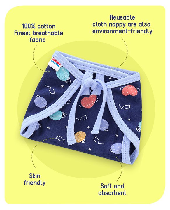 Babyhug Interlock Dyed Printed Cloth Nappies Extra Small Set of 5 - Multicolour