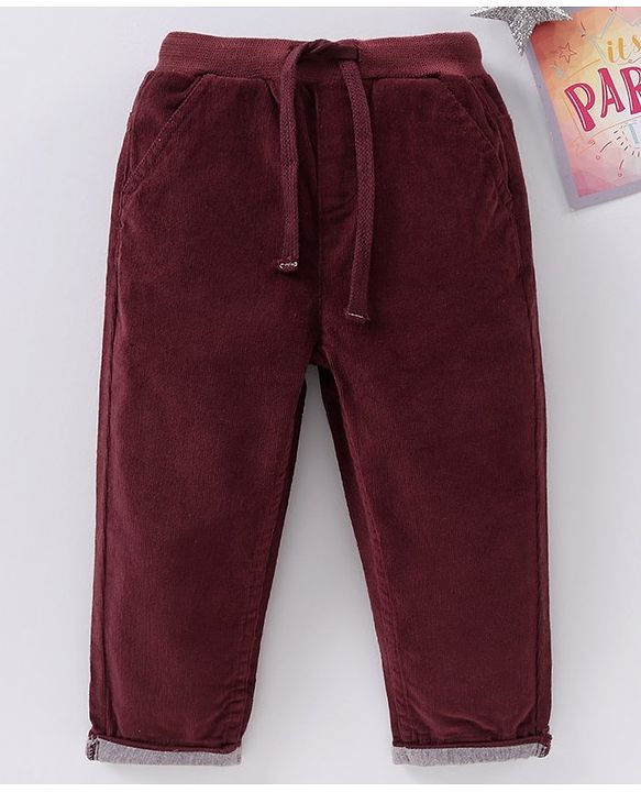 Babyhug Full Length Solid Corduroy Pants - Maroon
