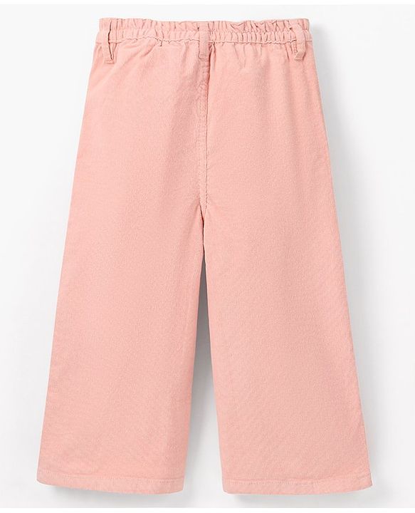 Babyhug Cotton Stretchable Culotte Length Corduroy Pants Flower Embroidery - Pink