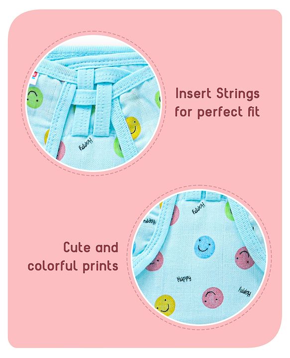 Babyhug Muslin Cotton Dyed Printed Cloth Nappies Extra Small Set of 5 - Multicolour