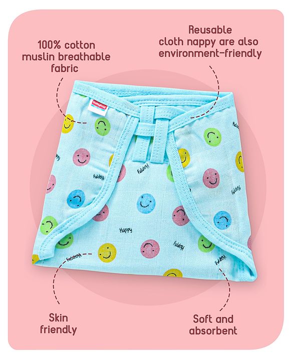 Babyhug Muslin Cotton Dyed Printed Cloth Nappies Extra Small Set of 5 - Multicolour