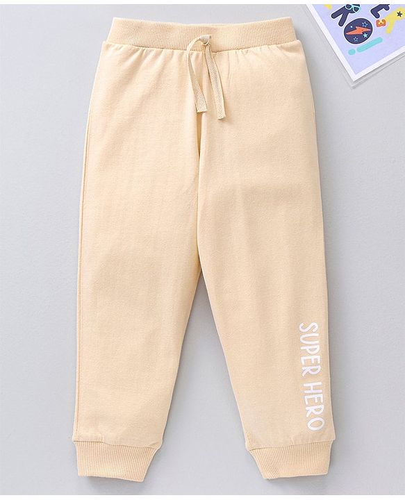 Babyhug Cotton Full Length Lounge Pants Text Print - Cream