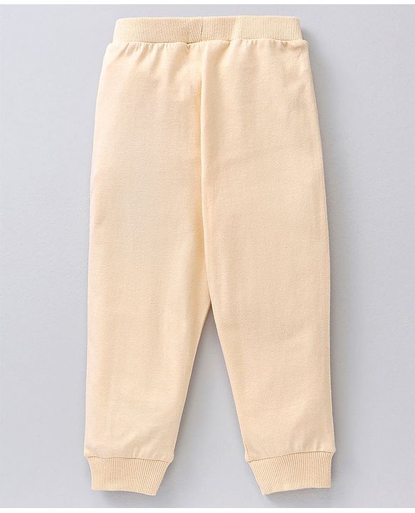 Babyhug Cotton Full Length Lounge Pants Text Print - Cream