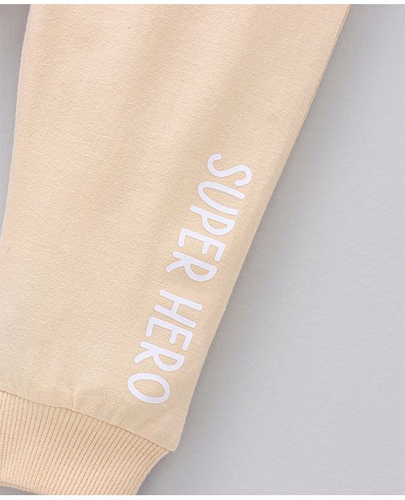 Babyhug Cotton Full Length Lounge Pants Text Print - Cream