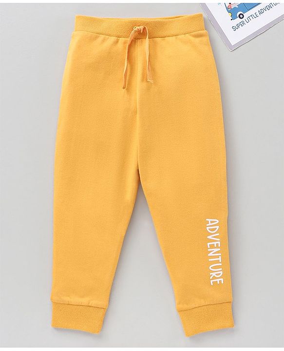Babyhug Cotton Knit Full Length Joggers Pant Text Print - Yellow