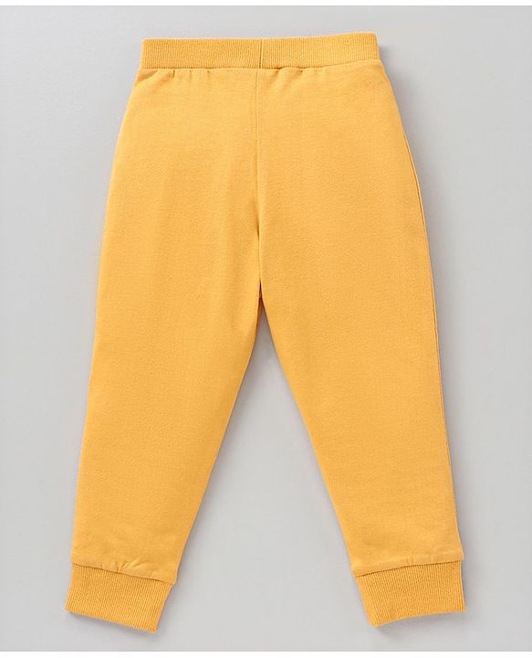 Babyhug Cotton Knit Full Length Joggers Pant Text Print - Yellow