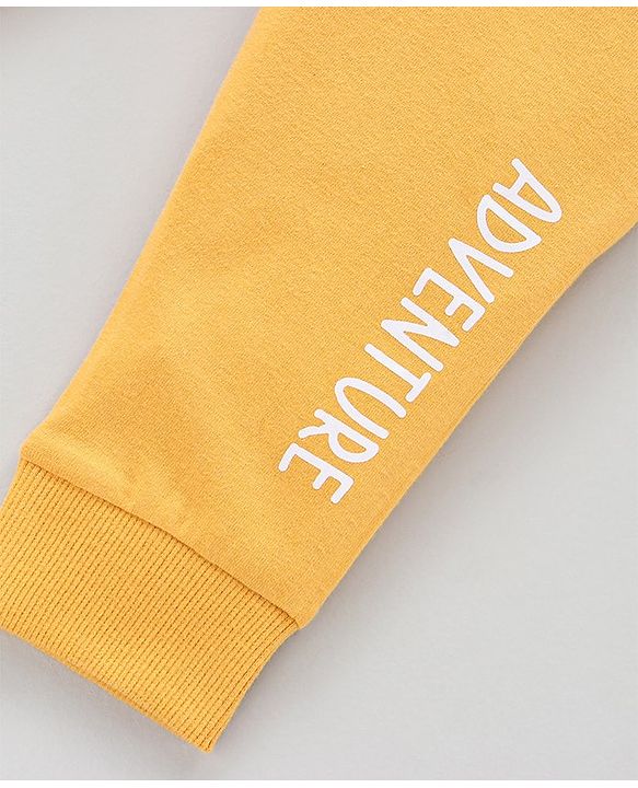 Babyhug Cotton Knit Full Length Joggers Pant Text Print - Yellow