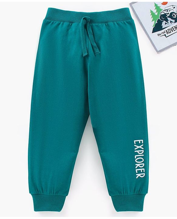 Babyhug Cotton Full Length Lounge Pant Text Print - Green