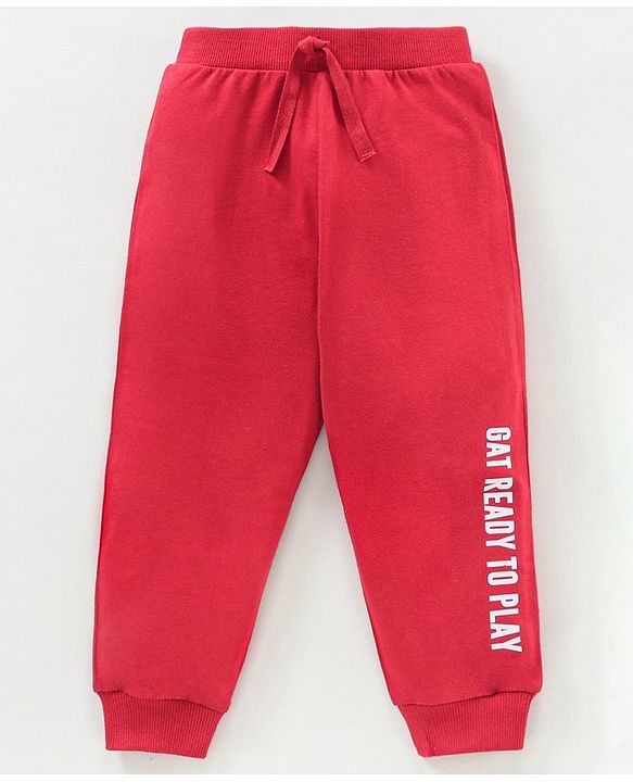 Babyhug Cotton Knit Full Length Joggers Pant Text Print Pack of 2 - Navy Red