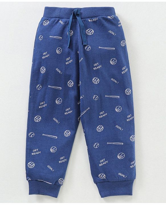 Babyhug Cotton Knit Full Length Joggers Pant Text Print Pack of 2 - Navy Red