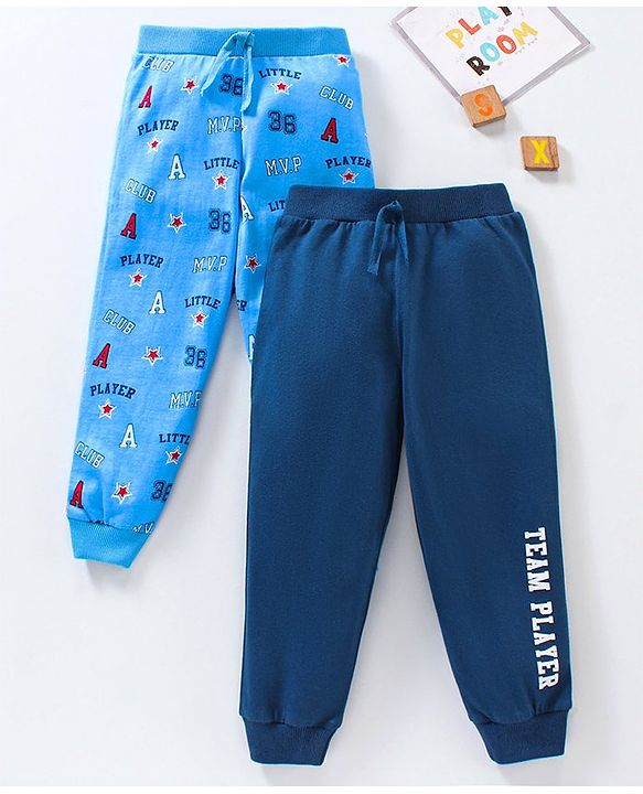 Babyhug Cotton Full Length Lounge Pants Text Print Pack of 2 - Navy Blue