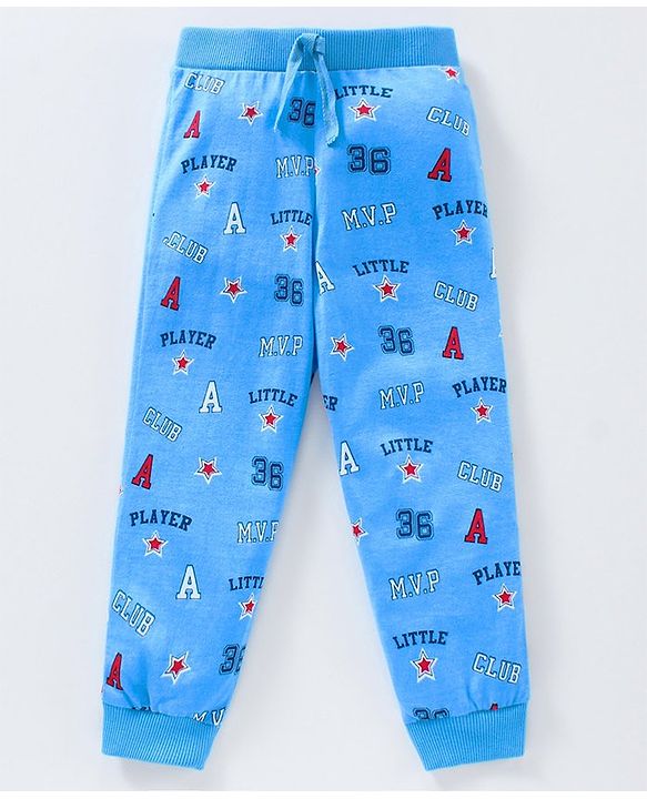 Babyhug Cotton Full Length Lounge Pants Text Print Pack of 2 - Navy Blue