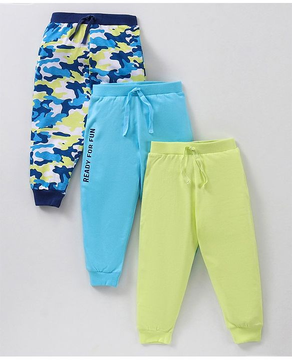 Babyhug Cotton Knit Full Length Solid &   Camouflage Printed Lounge Pants Pack Of 3 - Multicolour