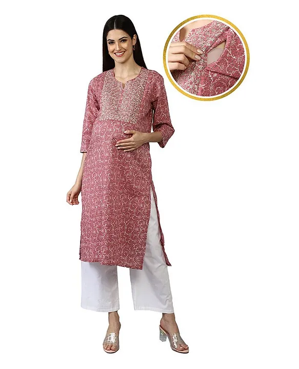 Zelena Half Sleeves Floral Printed Maternity Feeding Gown With Concealed  Zipper Nursing Access Green Online in India, Buy at Best Price from Firstcry.com  - 14601039