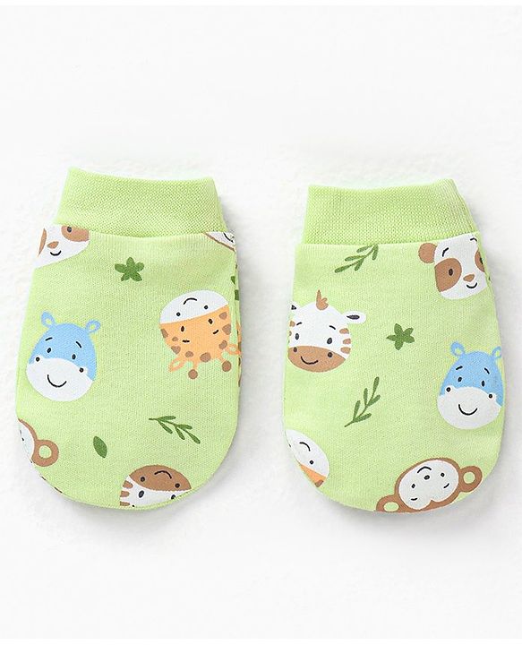 Babyhug 100% Cotton Cap Mittens & Booties Set Cow Giraffe Print - Diameter 10 cm