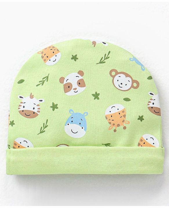 Babyhug 100% Cotton Cap Mittens & Booties Set Cow Giraffe Print - Diameter 10 cm