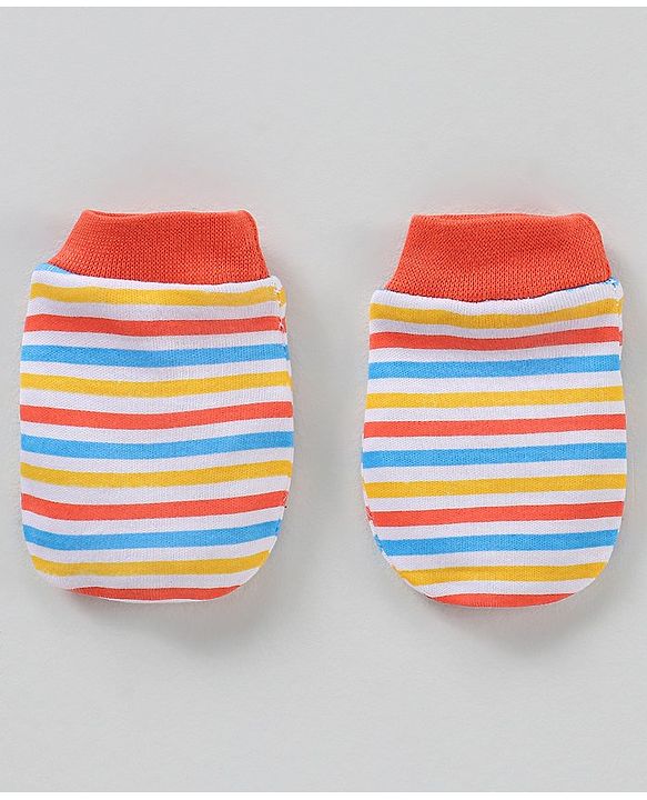Babyhug 100% Cotton Cap Mittens & Booties Multicolour - Circumference 32 cm