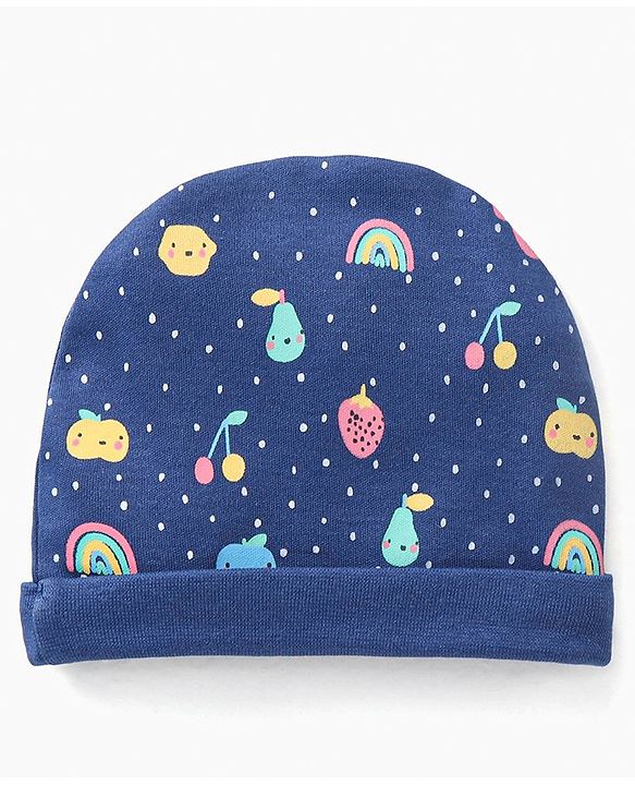 Babyhug 100% Cotton Cap Mittens & Booties Set Fruits Print - Diameter 11 cm