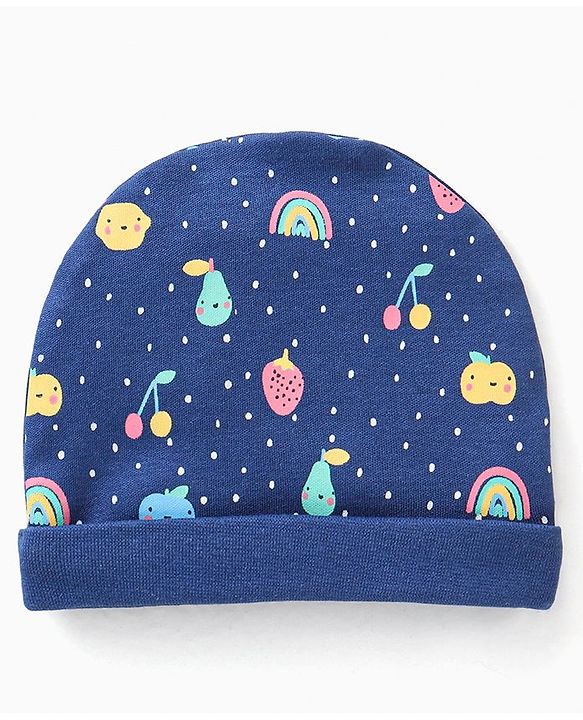 Babyhug 100% Cotton Cap Mittens & Booties Set Fruits Print - Diameter 11 cm