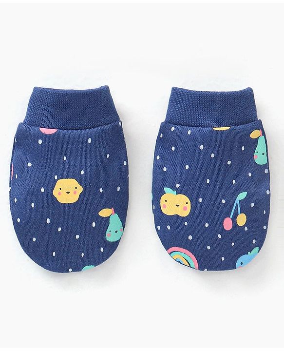 Babyhug 100% Cotton Cap Mittens & Booties Set Fruits Print - Diameter 11 cm