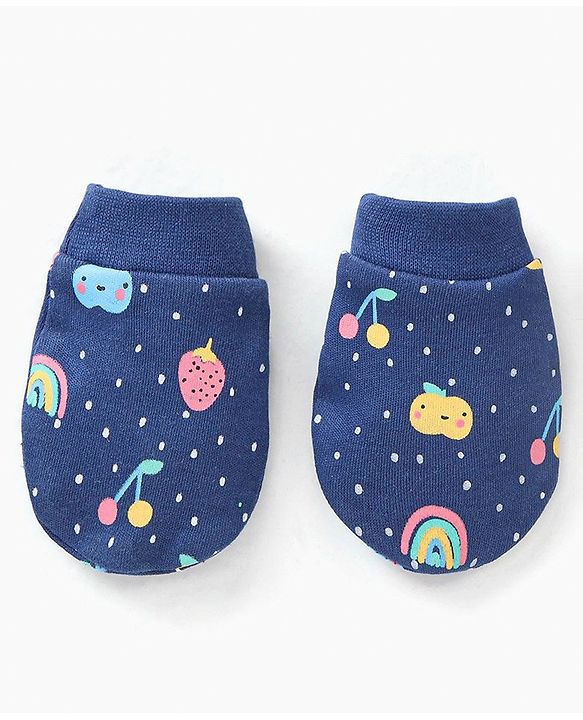 Babyhug 100% Cotton Cap Mittens & Booties Set Fruits Print - Diameter 11 cm